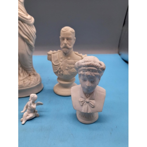 570 - Collection of Parian Ware (7) to include Busts of King George V, Queen Mary and Prince Henrik of Den... 