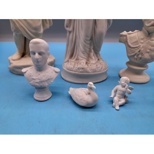 570 - Collection of Parian Ware (7) to include Busts of King George V, Queen Mary and Prince Henrik of Den... 