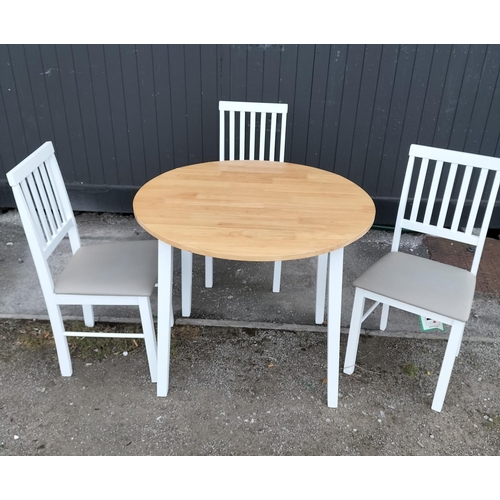 572 - Modern Drop Leaf Table plus 3 Chairs. Table Closed 76cm high, 90cm x 55cm. Opened 76cm high, 90cm x ... 