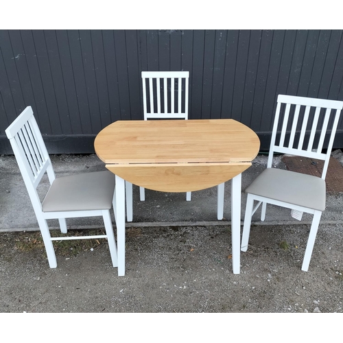 572 - Modern Drop Leaf Table plus 3 Chairs. Table Closed 76cm high, 90cm x 55cm. Opened 76cm high, 90cm x ... 