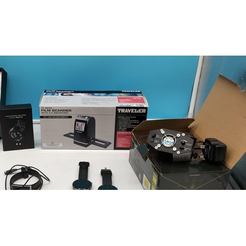 651 - Collection of Items to include Smart Watches (Untested), Film Camera, Scanner, Laser Disco Light (W/... 