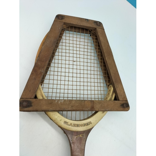 656 - Vintage Slazenger Challenge No3 Tennis Racket with Press.