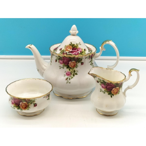 65A - Royal Albert 2.5 Pint Teapot plus Sugar Bowl and Milk Jug in the 'Old Country Roses' Pattern. 2nds Q... 