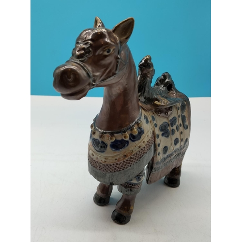 66 - Vintage Battang Hanoi Ceramic Horse Figure with Bird on Saddle. 25cm High.