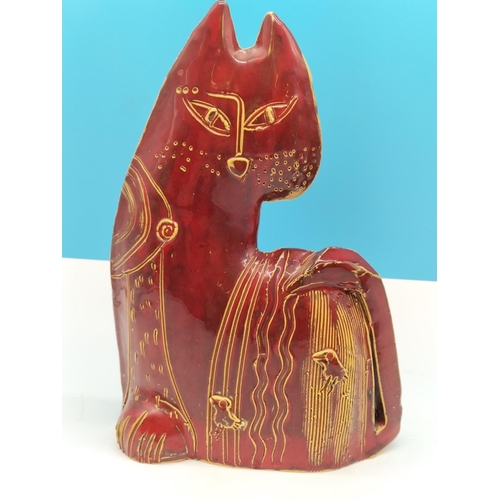 75 - Vintage Pair of Large 28cm Red Glazed Studio Pottery Cat Figures (possibly Italian).