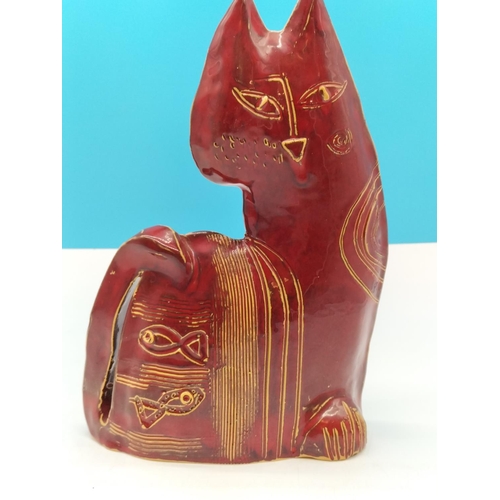 75 - Vintage Pair of Large 28cm Red Glazed Studio Pottery Cat Figures (possibly Italian).