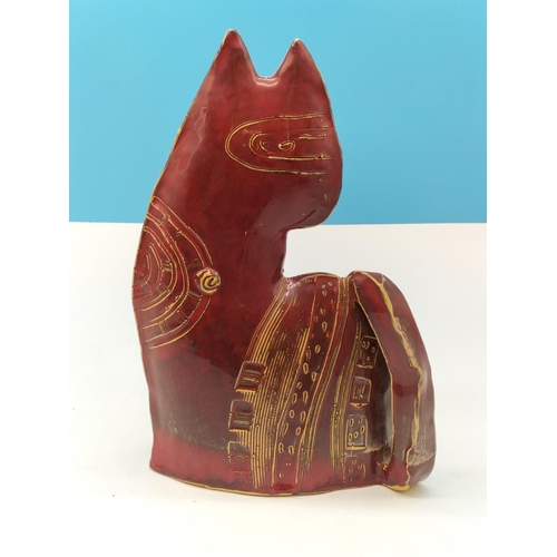 75 - Vintage Pair of Large 28cm Red Glazed Studio Pottery Cat Figures (possibly Italian).