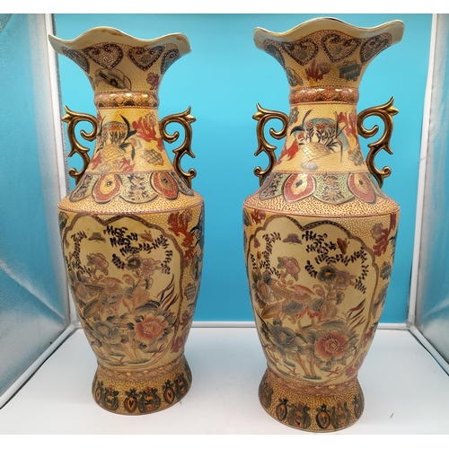 79 - Pair of Royal Satsuma Ware Twin Handled Large 60cm Vases. Character Mark to Base. 1 A/F Crack to Bas... 