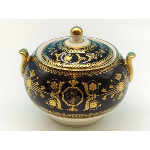 8 - Wedgwood & Bentley 'Black Astbury' Lidded Sugar Bowl. 1st Quality. 10cm High, x 13cm.