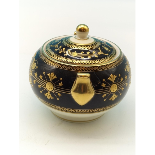 8 - Wedgwood & Bentley 'Black Astbury' Lidded Sugar Bowl. 1st Quality. 10cm High, x 13cm.