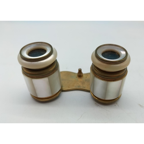 95 - Pair of Brass and Mother of Pearl Opera Glasses in Case.