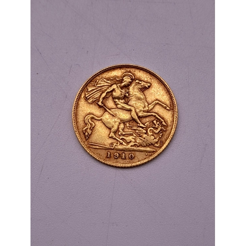 100A - 1910 Edwardian Gold Half Sovereign. 4 Grams.