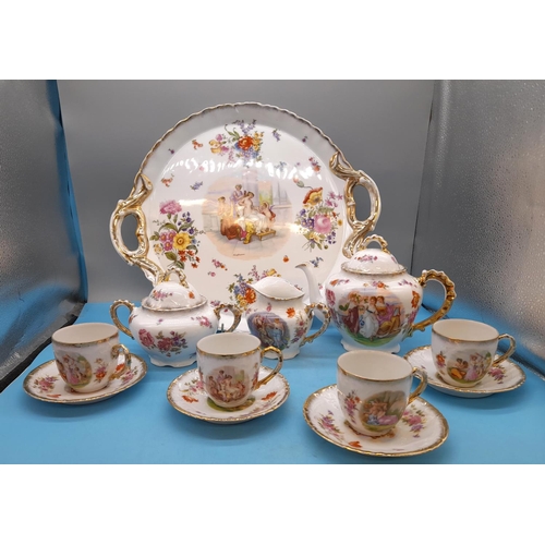 50 - Vienna Porcelain Transfer Print 12 Piece Part Tea Set, signed Kaufmann. Includes Cups and Saucers (4... 