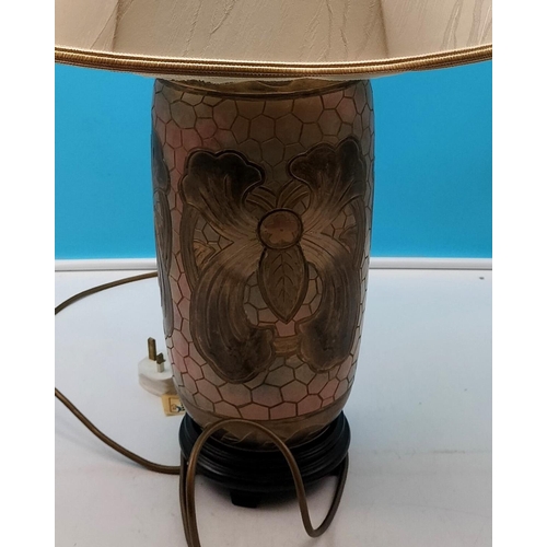 58 - Decorative Pottery Table Lamp on Wooden base. 75cm Overall Height with Shade. W/O.