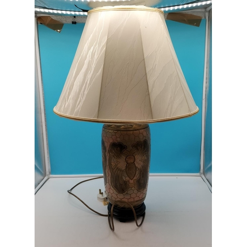 58 - Decorative Pottery Table Lamp on Wooden base. 75cm Overall Height with Shade. W/O.