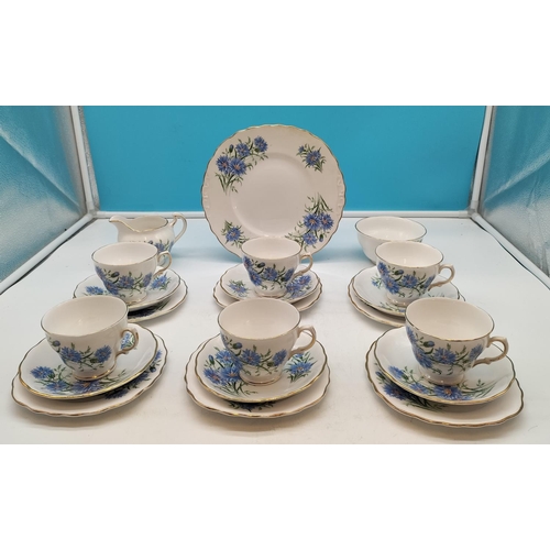 707 - Royal Vale 21 Piece Part Tea Set with Cornflower Design to include Cups and Saucers, Plates, Bread a... 