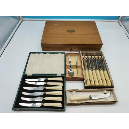 711 - Wooden Cased Fish Cutlery Set plus Collection of Boxed Knives, etc.