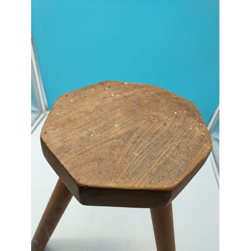 713 - Octagonal Tri Footed Wooden Stool. 44cm Tall. Collection Only.