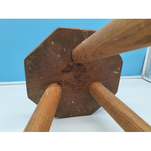 713 - Octagonal Tri Footed Wooden Stool. 44cm Tall. Collection Only.