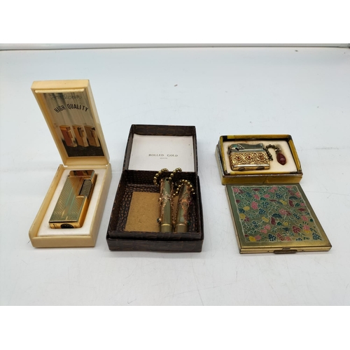 719 - Vintage Lighters (2), Mirror Compact plus Pens (2).