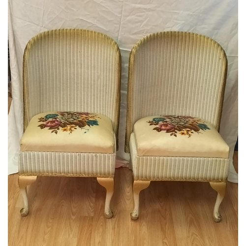 723 - Lloyd Loom Style Chairs (2) with Floral Design Seats and Under Seat Storage. 76cm High, 46cm x 44cm.... 