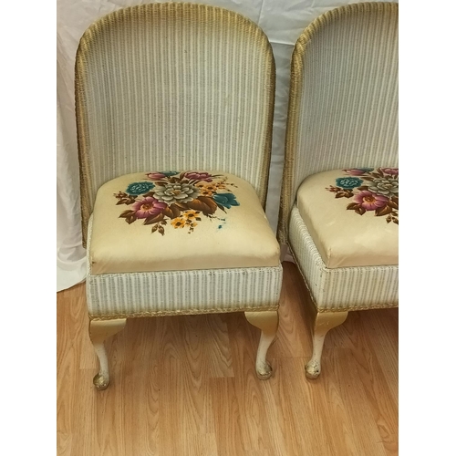 723 - Lloyd Loom Style Chairs (2) with Floral Design Seats and Under Seat Storage. 76cm High, 46cm x 44cm.... 