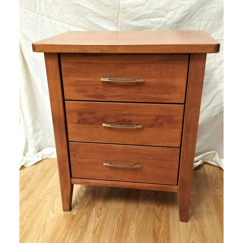 725 - Wood Framed 3 Drawer Chest Unit. 69cm high, 59cm x 43cm. Collection Only.