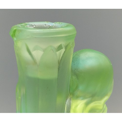 722 - Deco Green Glass Items (4). Damage to Candlestick Top.