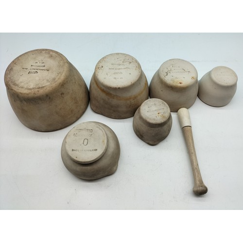 720 - Collection of 6 Mortar Bowls and a Pestle including Wedgwood Graduated Set of 4 Mortars with Pestle,... 