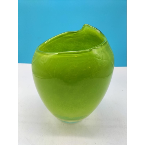 26 - John Rocha for Waterford Heavy Green Art Glass Vase. 26cm High, 19cm Diameter.