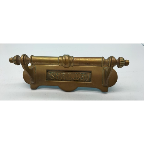 20 - Vintage Brass Letter Box with Pull Handle. 9cm High, 30cm x 8cm.