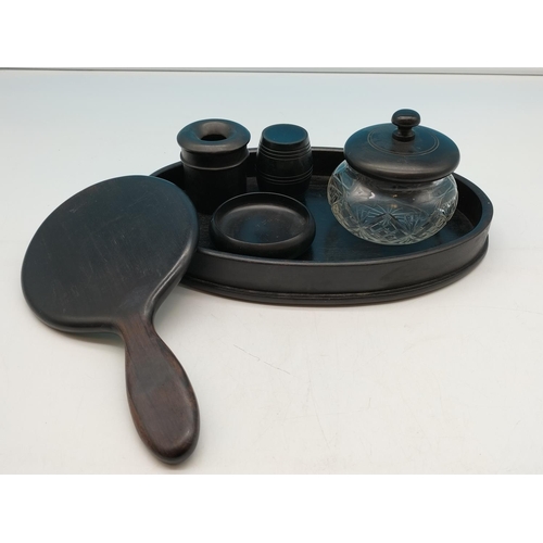 31 - Ebony Wood Dressing Table Set on Tray 28cm x 18cm.