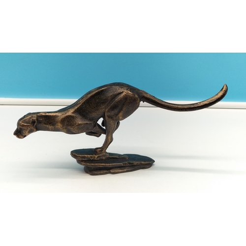 32 - Cast Metal Bronzed Figure of a Running Cheetah. 14cm High x 30cm Long.