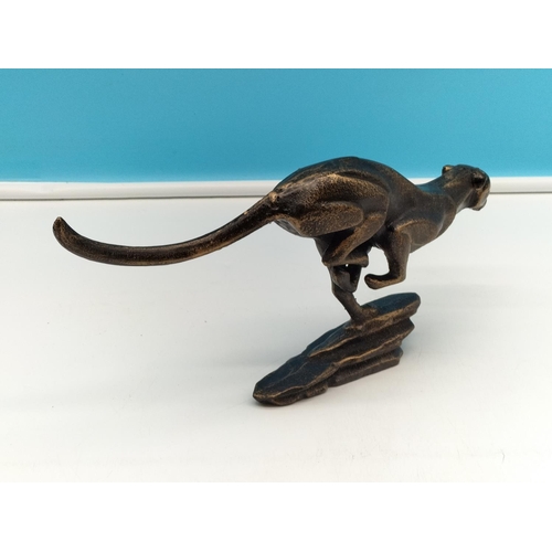 32 - Cast Metal Bronzed Figure of a Running Cheetah. 14cm High x 30cm Long.