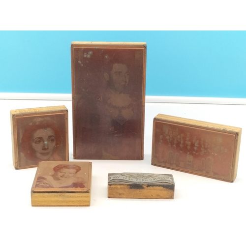 327 - Wood and Copper Printing Plates/Blocks (5). Largest 18cm x 11cm.