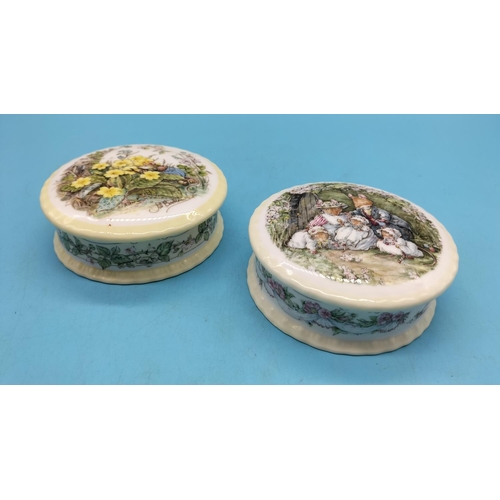 330 - Royal Doulton Brambly Hedge 'Spring' and 'Poppies Babies' Trinket Boxes. 10cm Diameter.