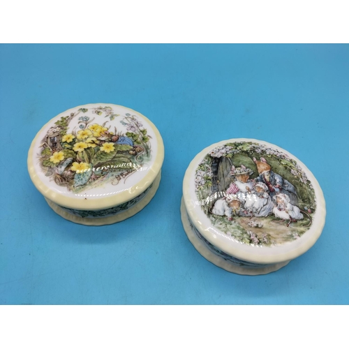 330 - Royal Doulton Brambly Hedge 'Spring' and 'Poppies Babies' Trinket Boxes. 10cm Diameter.