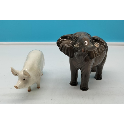 67 - Beswick Figure of a Pig 'Ch. Wall Queen 40' Model 1452A plus Beswick Elephant Figure with Trunk Up. ... 