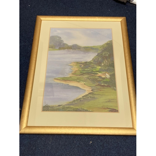 15A - Roberta Hull Framed and Glazed Watercolour of a Landscape/Seascape. Signed to Base. 98cm x 74cm.