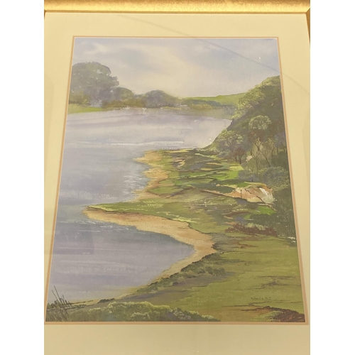 15A - Roberta Hull Framed and Glazed Watercolour of a Landscape/Seascape. Signed to Base. 98cm x 74cm.