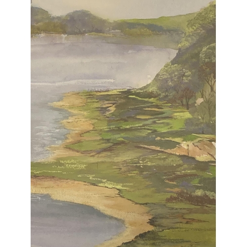 15A - Roberta Hull Framed and Glazed Watercolour of a Landscape/Seascape. Signed to Base. 98cm x 74cm.