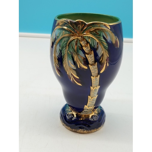 36 - Beswick Large Blue Palm Tree 22cm Jug 1073 plus Beswick Blue Palm Tree 16cm vase 1072.