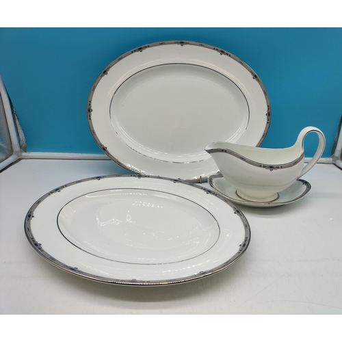 40A - Wedgwood China Meat Plates (2) plus Gravy Boat and Undertray in the 'Amherst' Pattern. Meat Plate 39... 