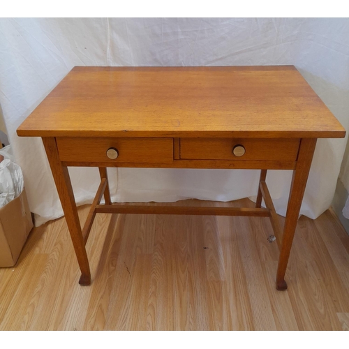 46 - Edwardian Wooden Two Drawer Side Table/Desk. 62cm High, 68cm x 54cm. Collection Only.