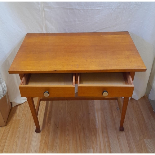 46 - Edwardian Wooden Two Drawer Side Table/Desk. 62cm High, 68cm x 54cm. Collection Only.