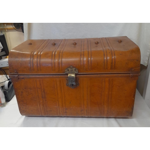 47 - Brown Metal Travel Trunk. 66cm x 40cm x 40cm. Collection Only.