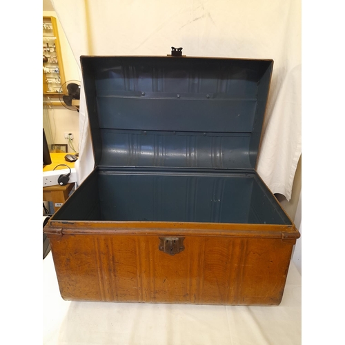 47 - Brown Metal Travel Trunk. 66cm x 40cm x 40cm. Collection Only.