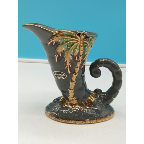 79 - Beswick Grey 16cm Shell Jug 1272 plus Beswick Palm 22cm Double Wall Pocket. Small Crack to Wall Pock... 