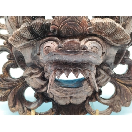 48 - Wooden Balinese Carved Barong Wall Hanging Mask. 20cm High, 19cm x 8cm.