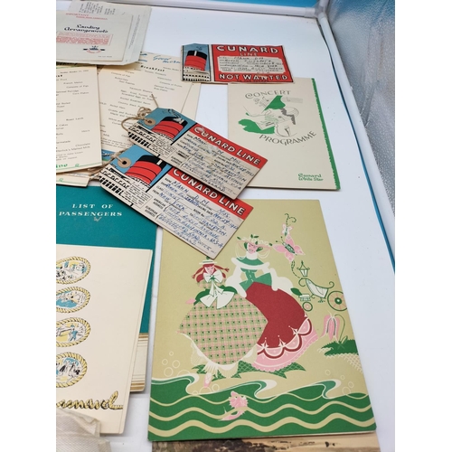 94 - Collection of Ephemera on White Star Line Queen Elizabeth, England to New York 1950s.